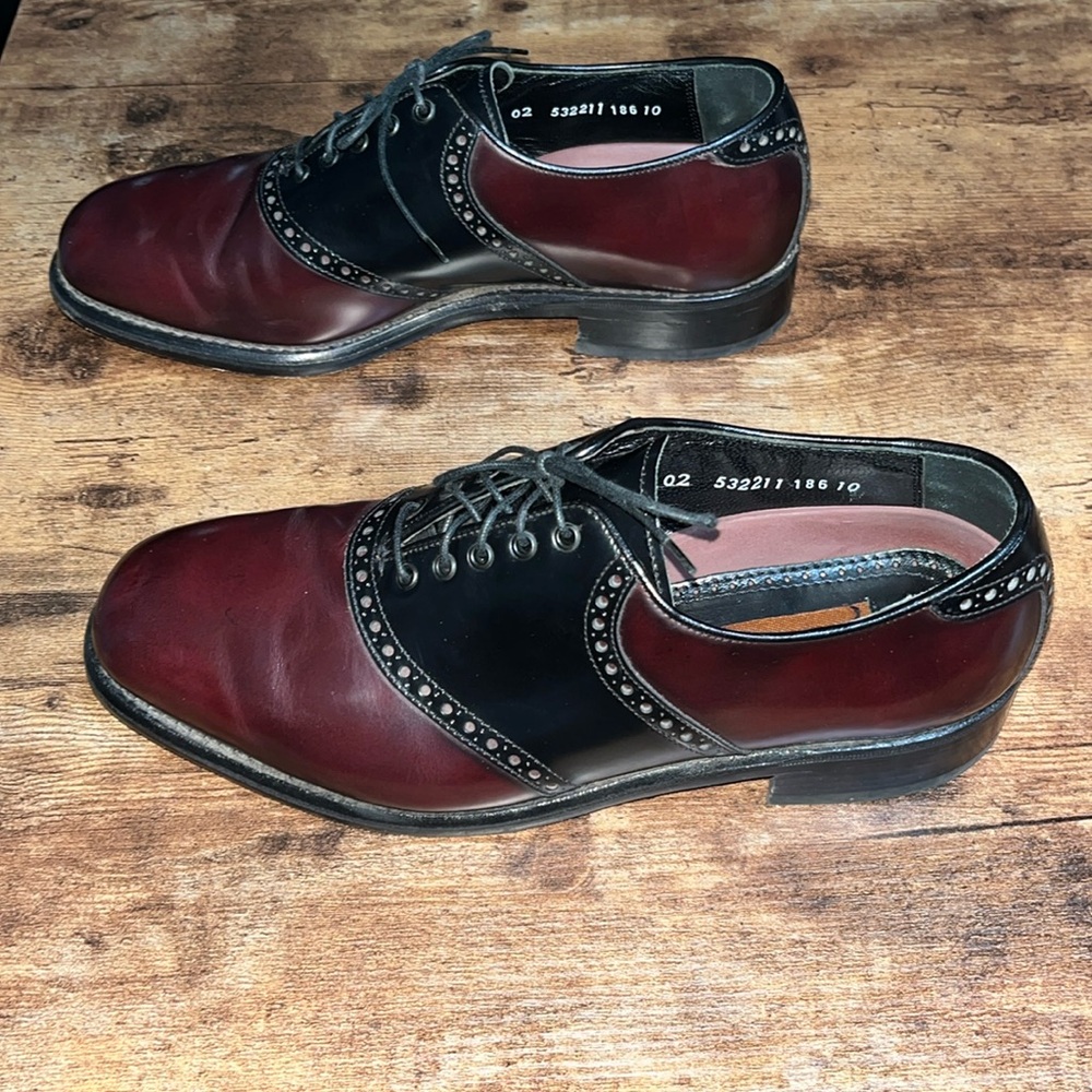 Men’s Florsheim Saddle Oxford Size 9D Burgundy/Black Pre Owned - Picture 2 of 6